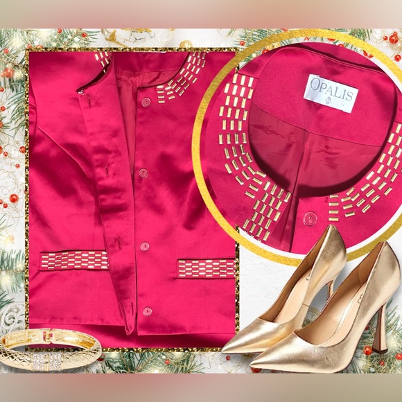 Vintage Red & Gold Formal Skirt Suit Set by Opalis - Picture 2 of 15